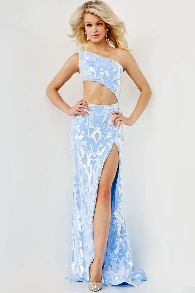 Jovani -22853 Sequin Cutout Asymmetrical Prom Dress