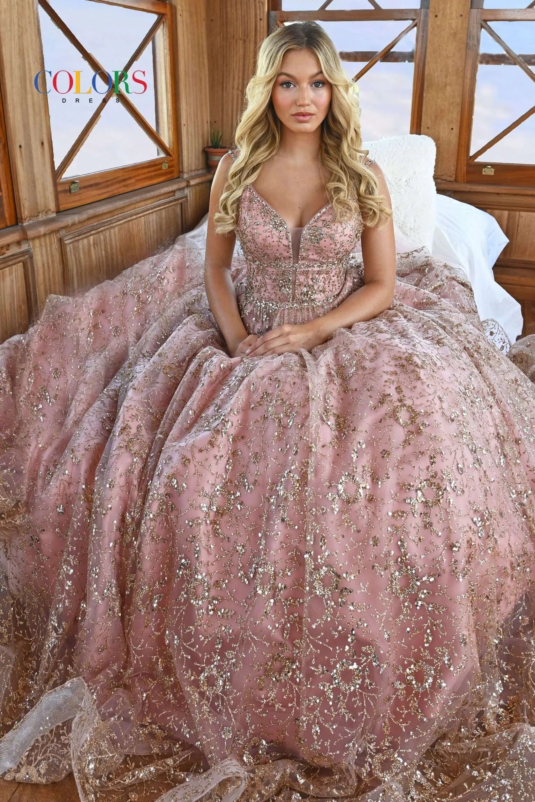 Colors Dress -2288-1 Beaded Bodice Sequin Ballgown