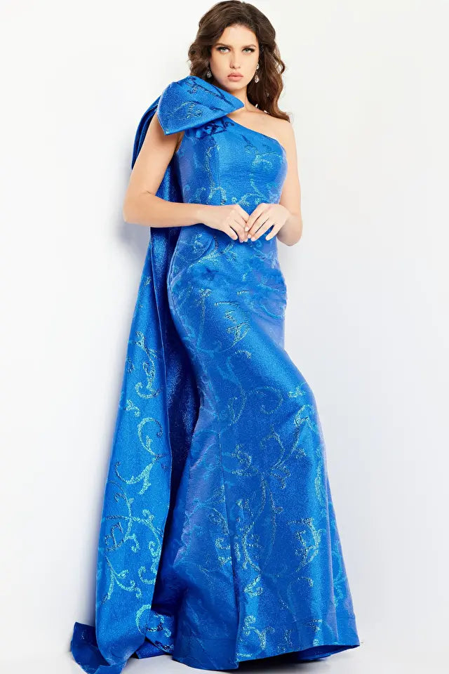 Jovani -23742 Oversized One-Shoulder Bow Mermaid Prom Dress