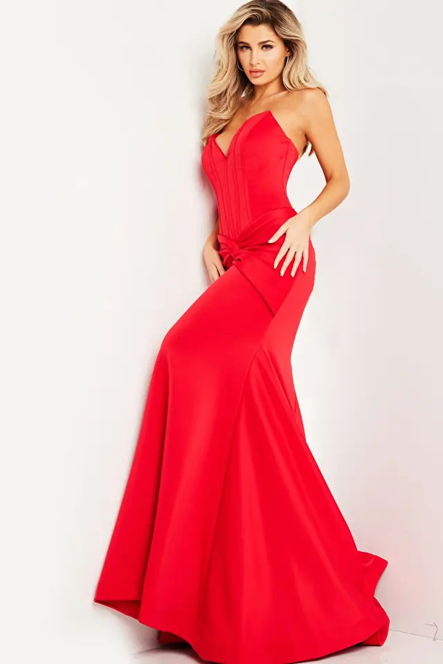 Jovani -23556 Off-Shoulder Front Knot Mermaid Gown