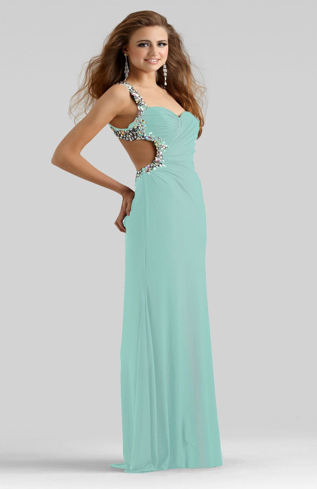 Clarisse -2364 Beaded One Shoulder Jersey Prom Dress