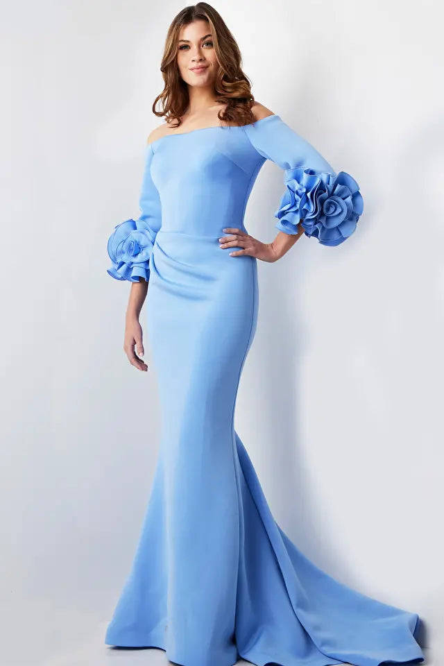 Jovani -23716 Off-Shoulder Ruffled Sleeves Mermaid Gown