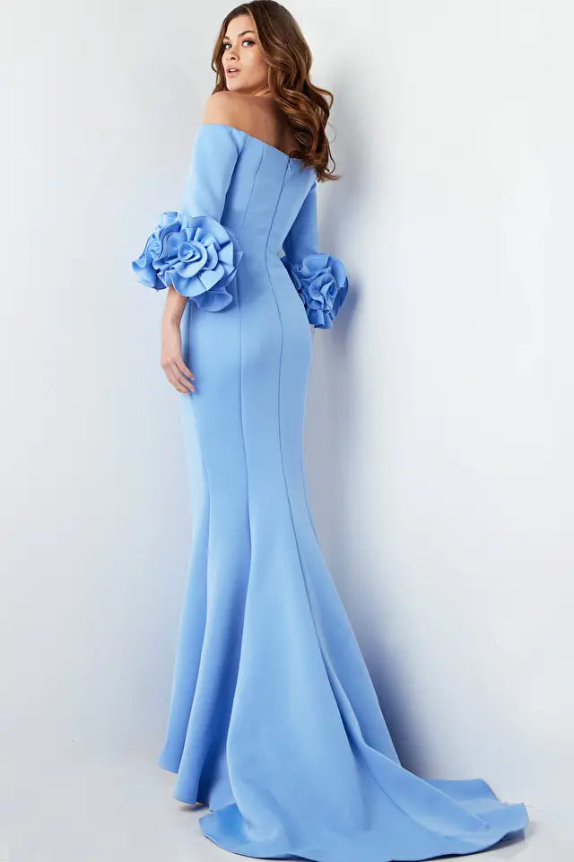 Jovani -23716 Off-Shoulder Ruffled Sleeves Mermaid Gown