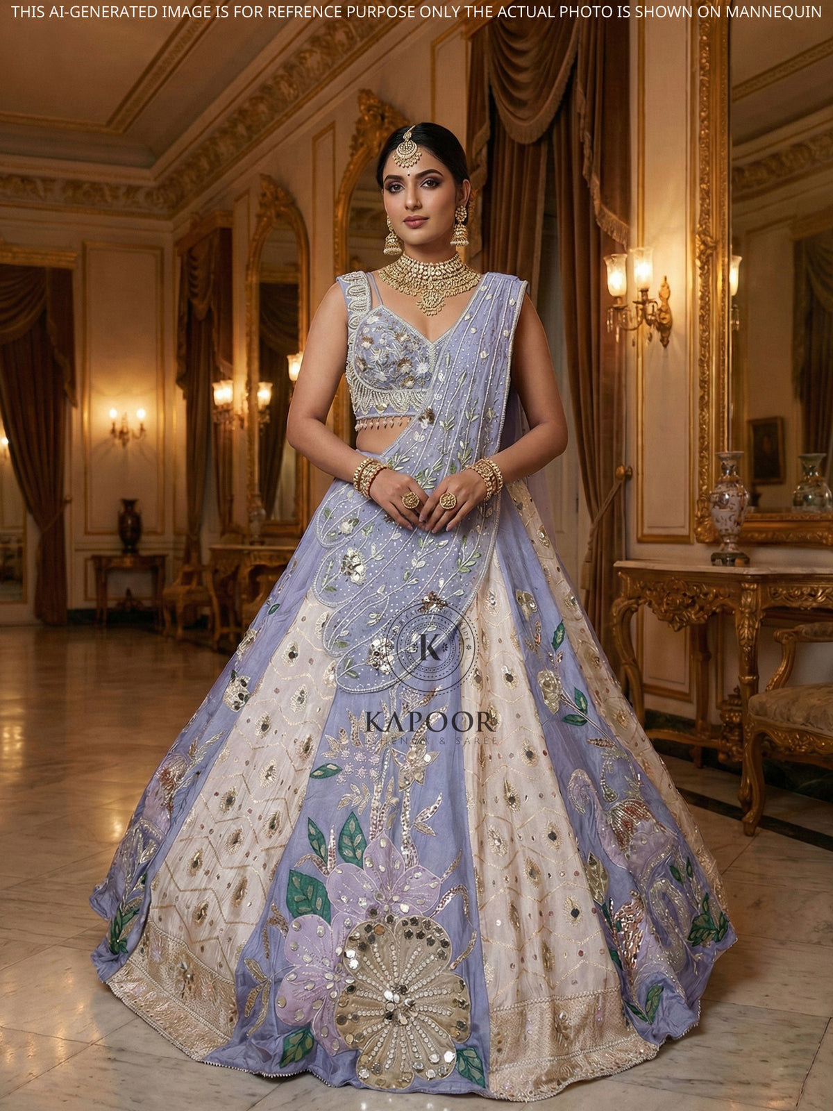 MyFashion KLS-2378 Purple-White Lunar Grace Silk Lehenga with Sequins Bead Handwork