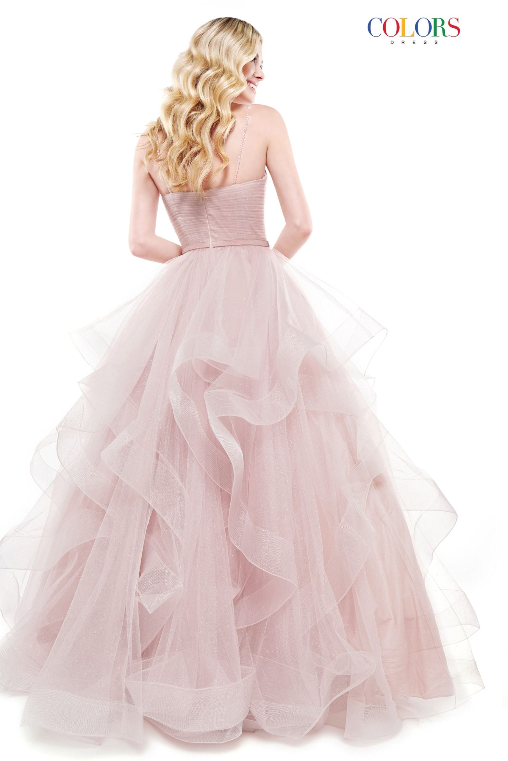 Colors Dress -2381 Ruffled V-Neck Glitter Ballgown