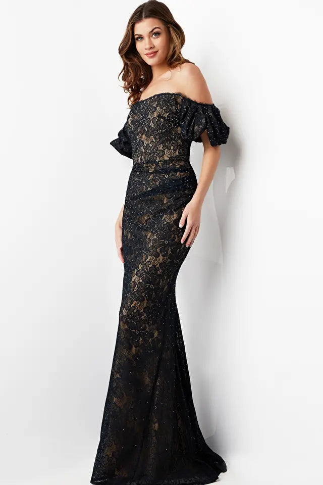 Jovani -23813 Off-Shoulder Lace Evening Gown