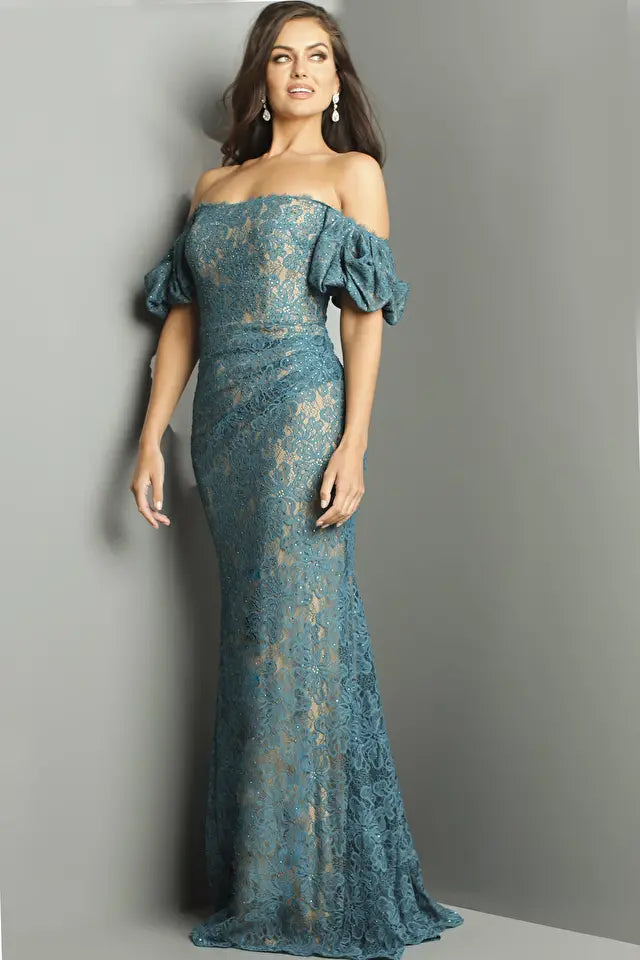 Jovani -23813 Off-Shoulder Lace Evening Gown