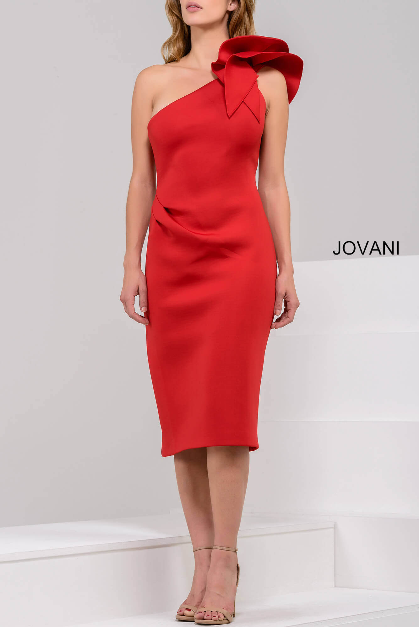 Jovani -23886 Ruffled Knee Length Cocktail Dress