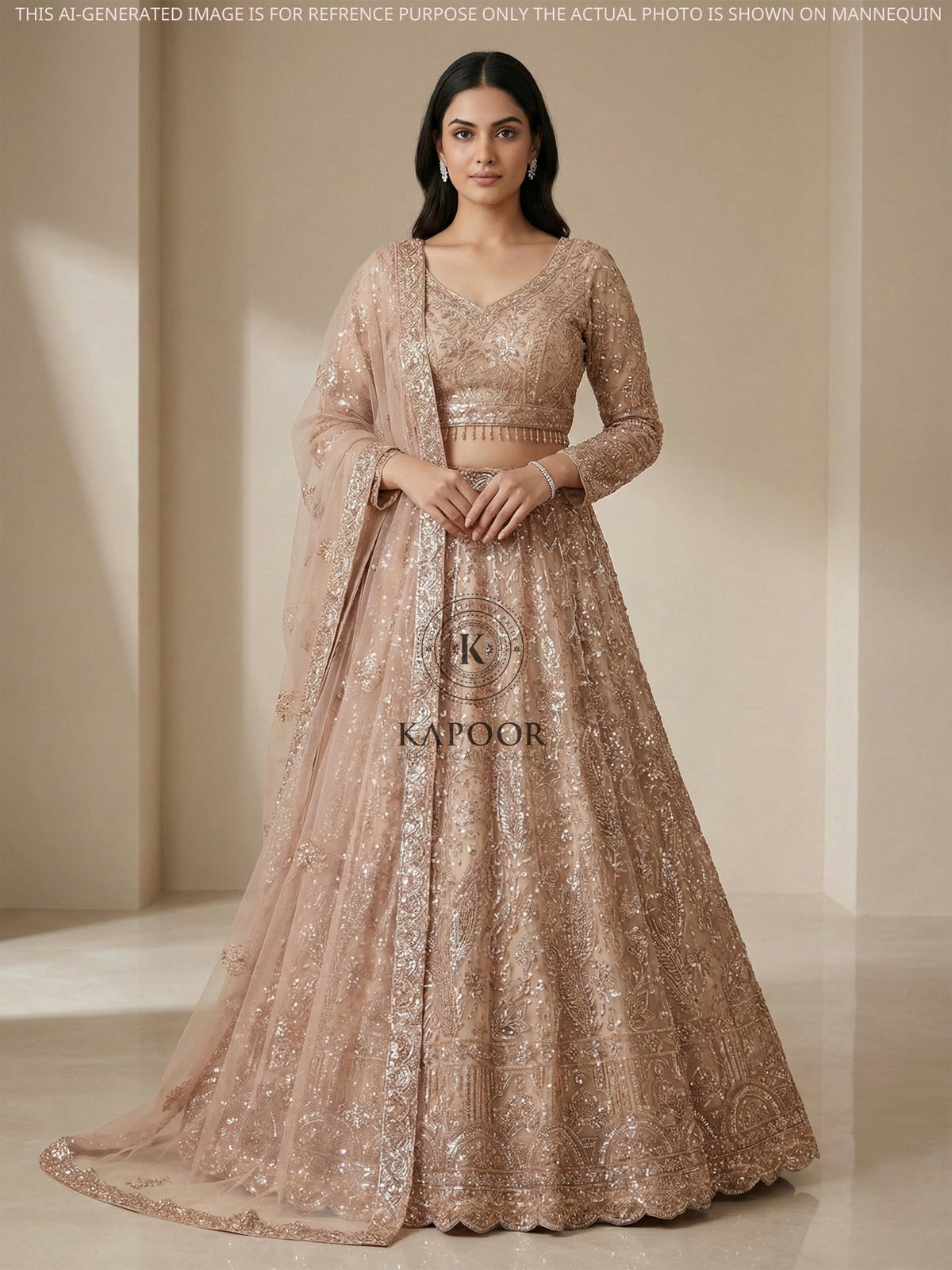 MyFashion KLS-2388 Majesty Net Lehenga in Gold with Sparkling Beads