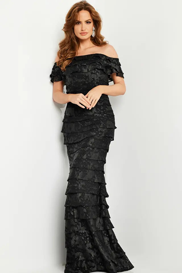 Jovani -23890 Off-Shoulder Layered Evening Gown