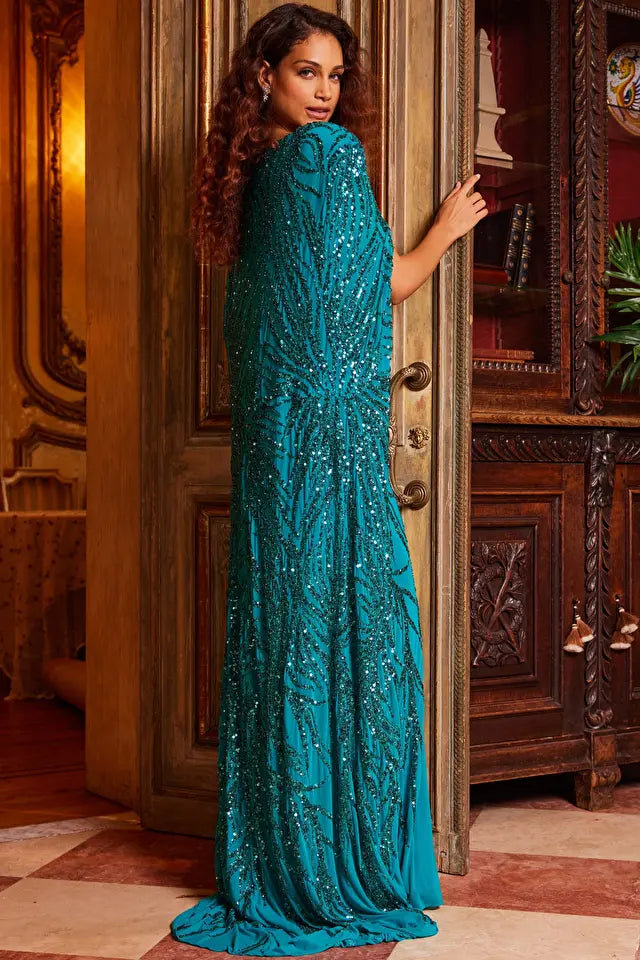 Jovani -23891 Long Cape Sequin Evening Dress