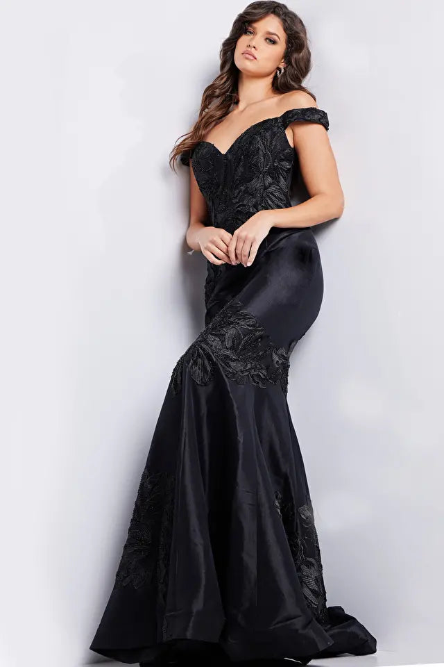 Jovani -23928 Embroidered Beaded Sweetheart Neck Dress