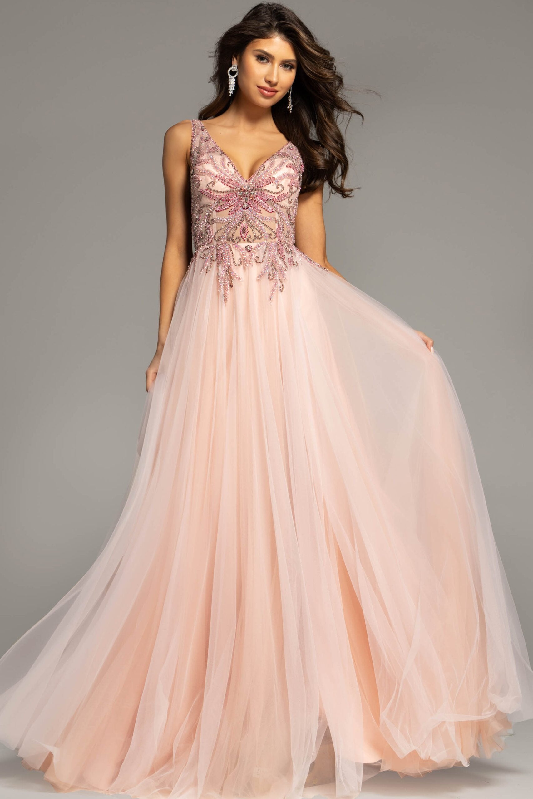Jovani -23962 Beaded Illusion High Slit Ballgown