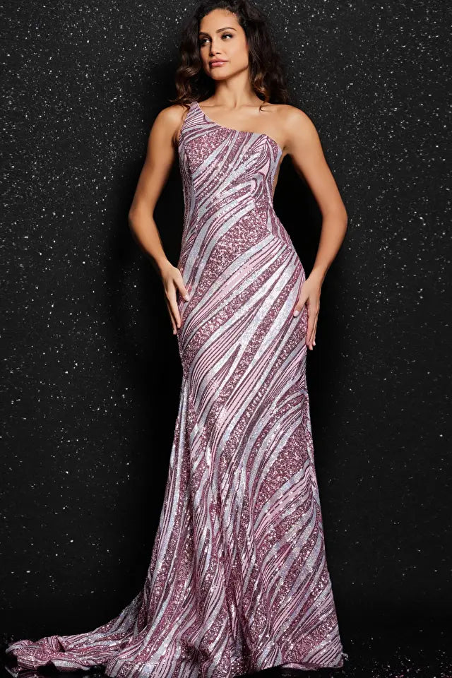 Jovani -24031 One-Shoulder Plunging Sides Mermaid Dress