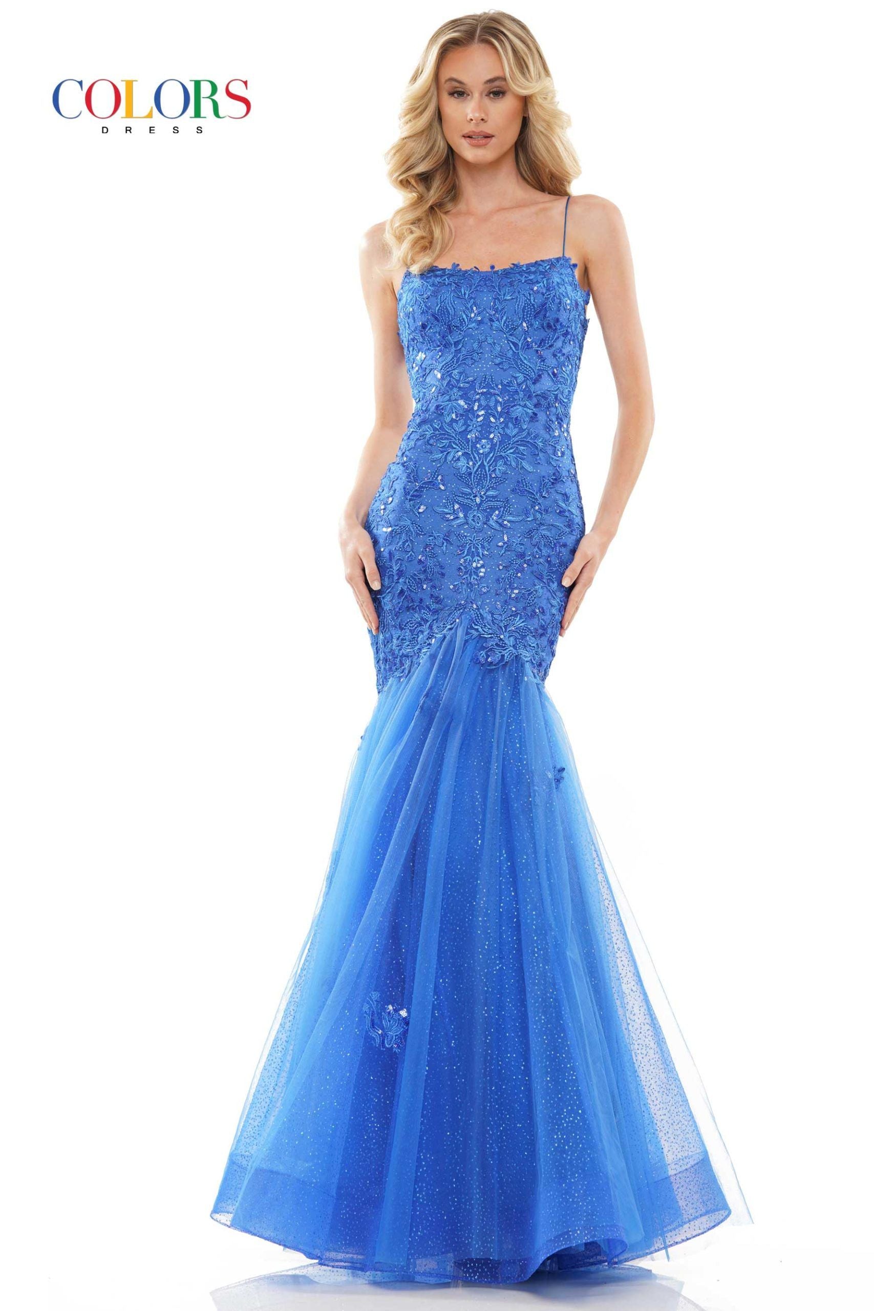 Colors Dress -2490 Spaghetti Square Neck Mermaid Dress