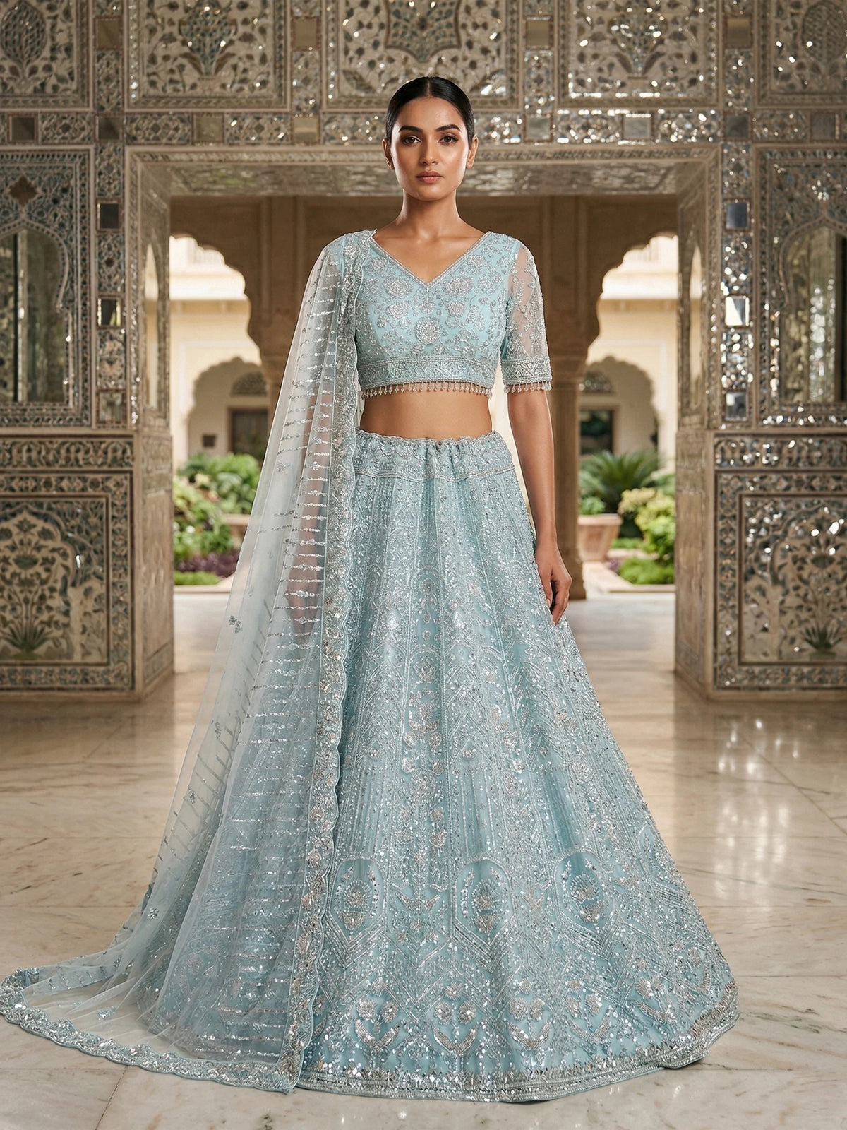 MyFashion KLS-2562 Sky Blue Chaandni Noor Lehenga With Sequins Beads Handwork