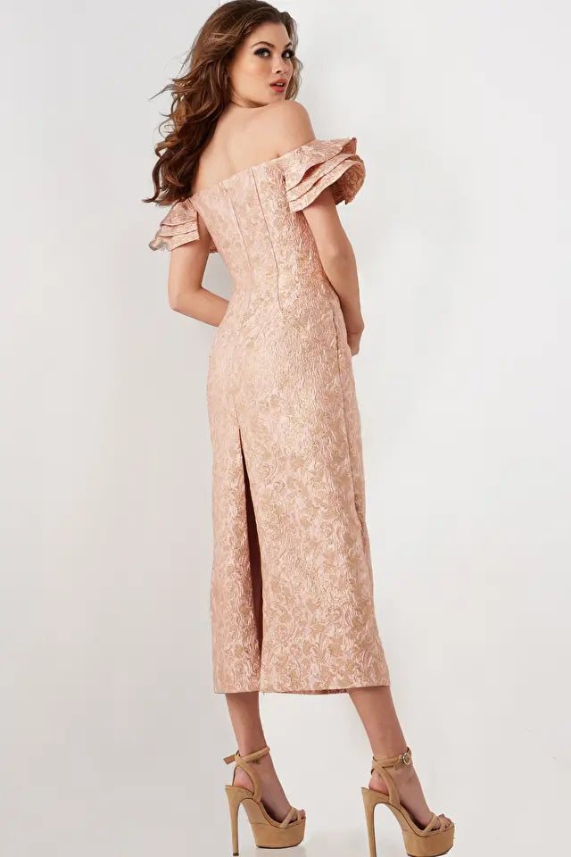 Jovani -25667 Off-Shoulder Tea Length Dress