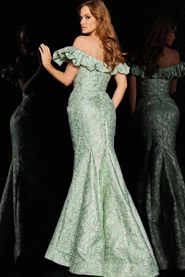 Jovani -25674 Brocade Floral Embroidered Mermaid Gown
