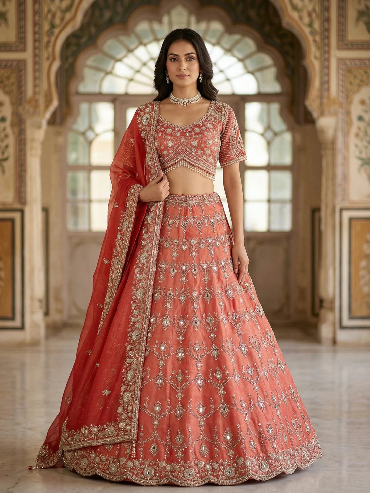 MyFashion KLS-2568 Hot pink Noor-e-Zevar Giraffe Weave Lehenga