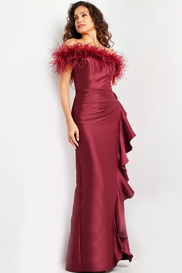 Jovani -25786 Feather Trims Sheath Evening Dress