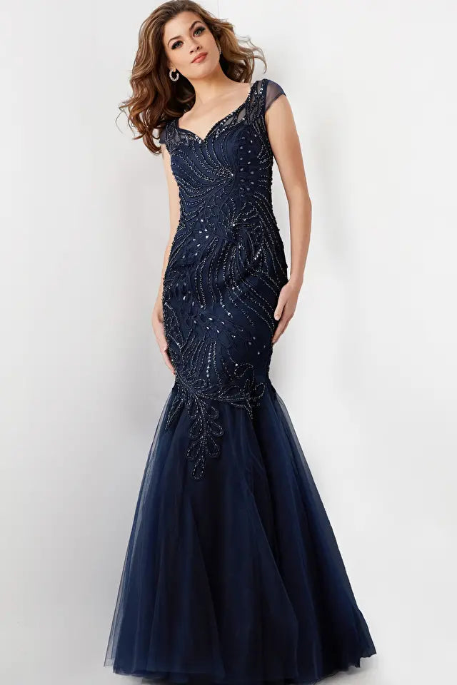 Jovani -25850 Cap Sleeves Mermaid Formal Dress