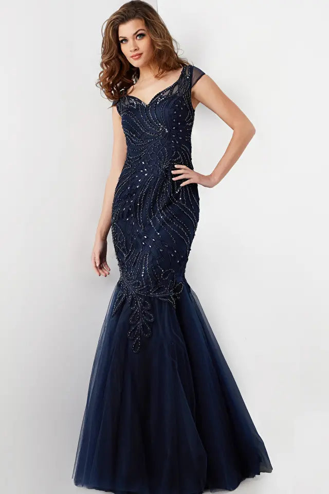 Jovani -25850 Cap Sleeves Mermaid Formal Dress