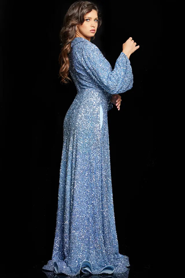 Jovani -25950 Collared Glitter Sleeve Evening Dress
