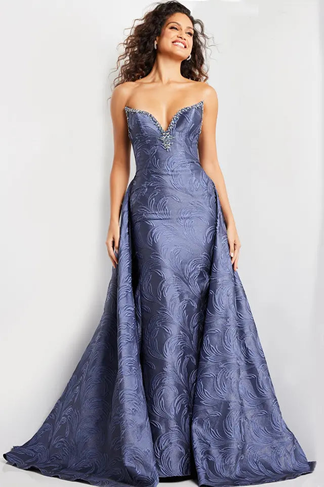 Jovani -26115 Sheath Backless Overskirt Evening Gown