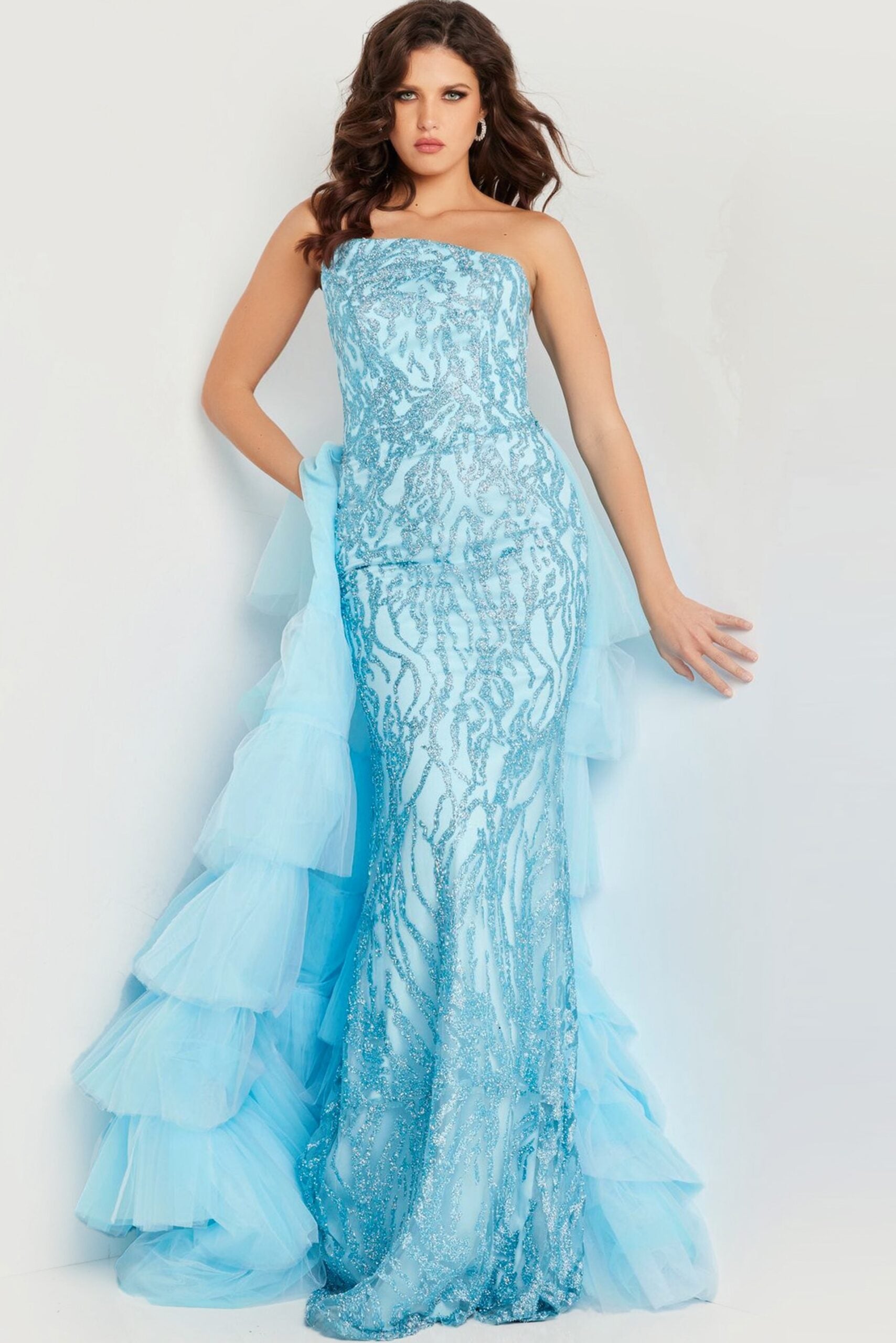 Jovani -26119 Strapless Embellished Tulle Prom Dress