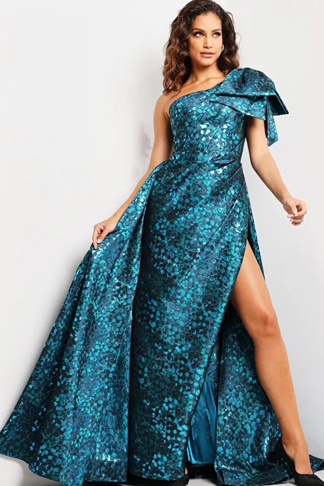 Jovani -26254 Bow Accent Print Evening Dress