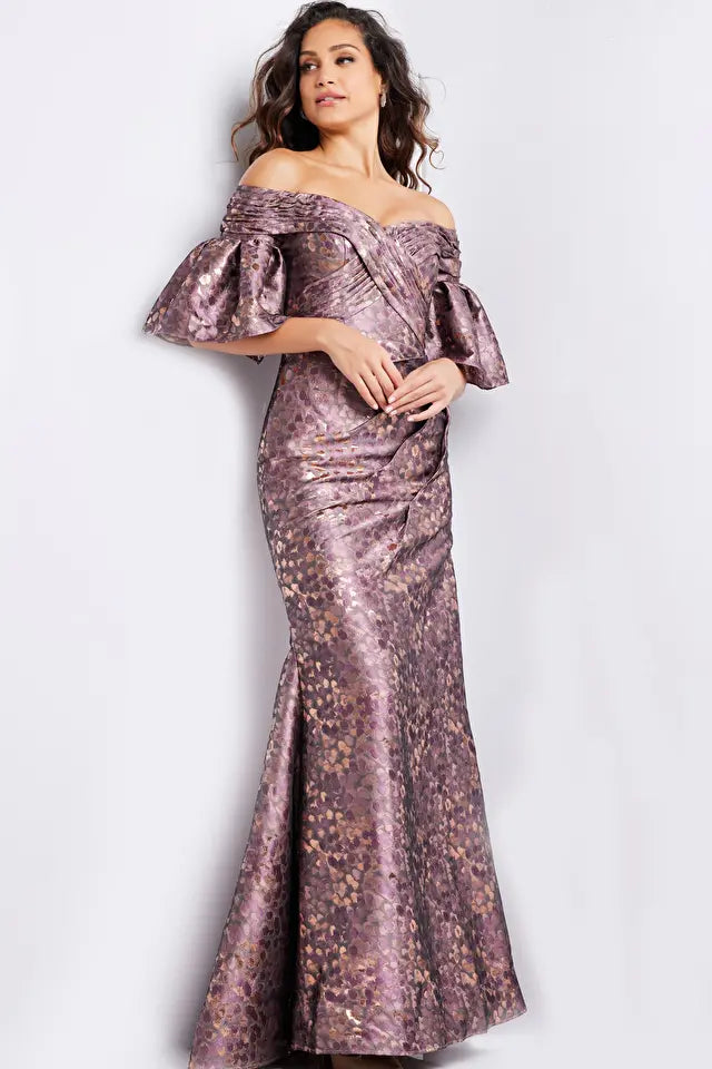 Jovani -26258 Bell Sleeves Ruched Evening Gown