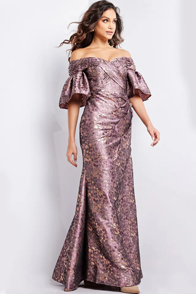 Jovani -26258 Bell Sleeves Ruched Evening Gown