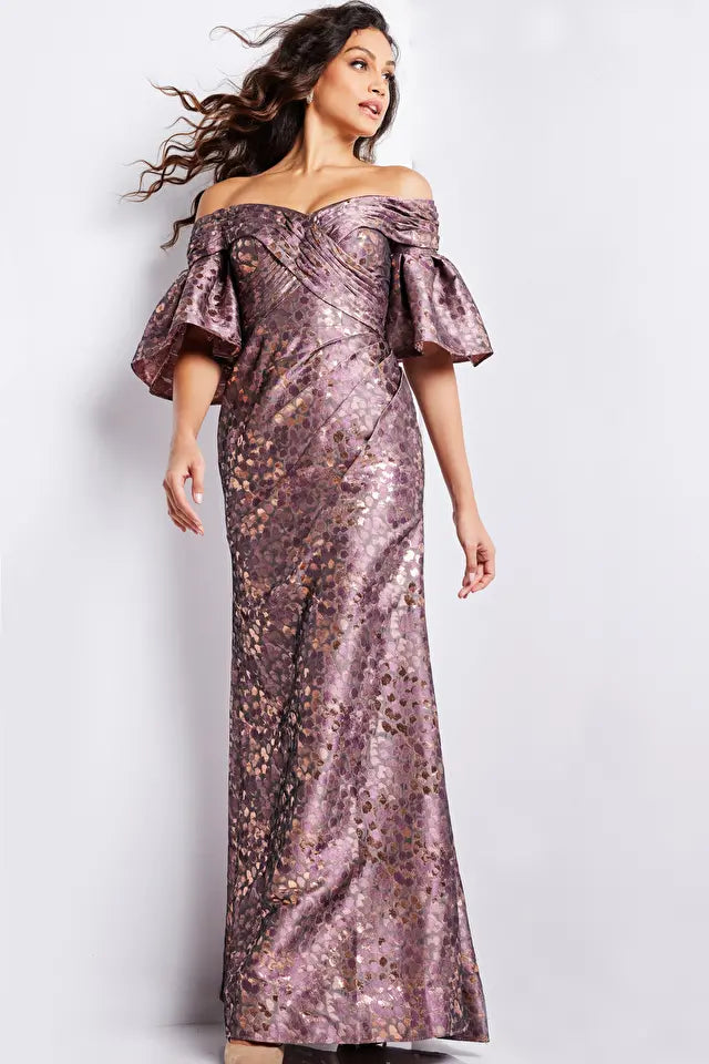 Jovani -26258 Bell Sleeves Ruched Evening Gown