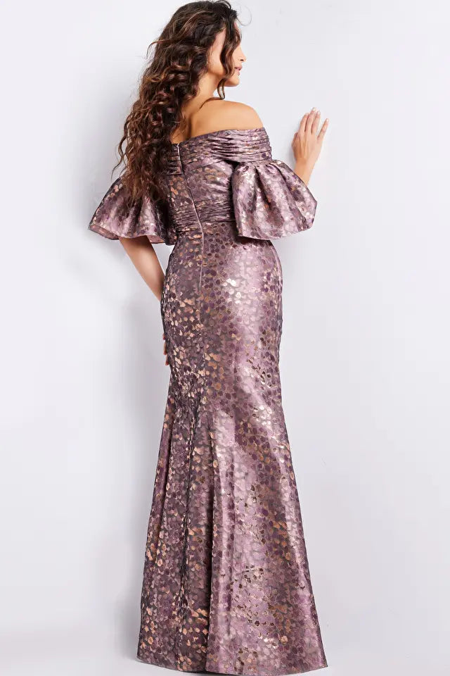 Jovani -26258 Bell Sleeves Ruched Evening Gown