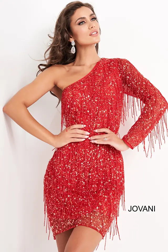 Jovani -2645 One-Shoulder Long Sleeves Sequin Dress