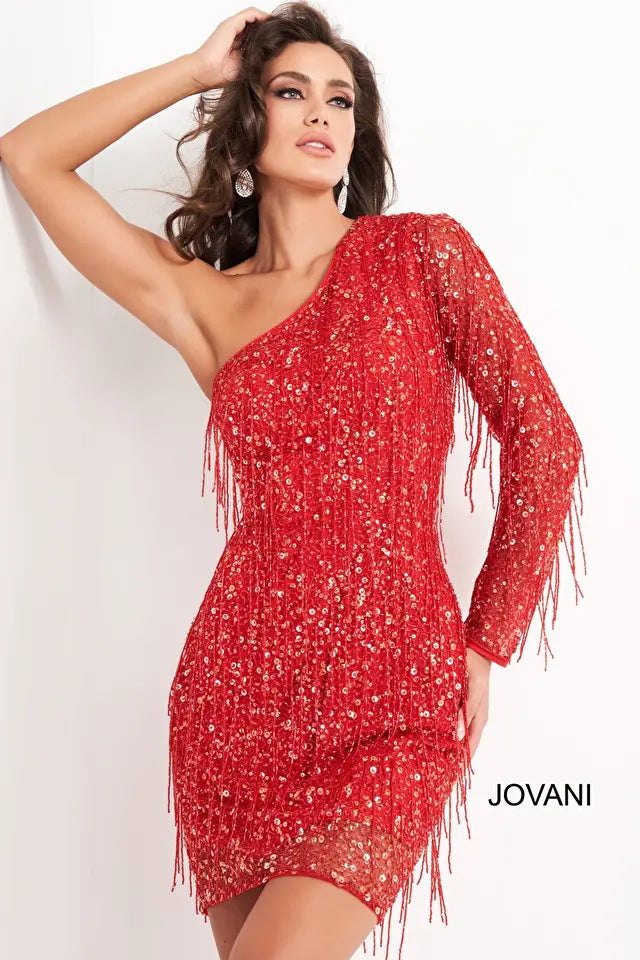 Jovani -2645 One-Shoulder Long Sleeves Sequin Dress