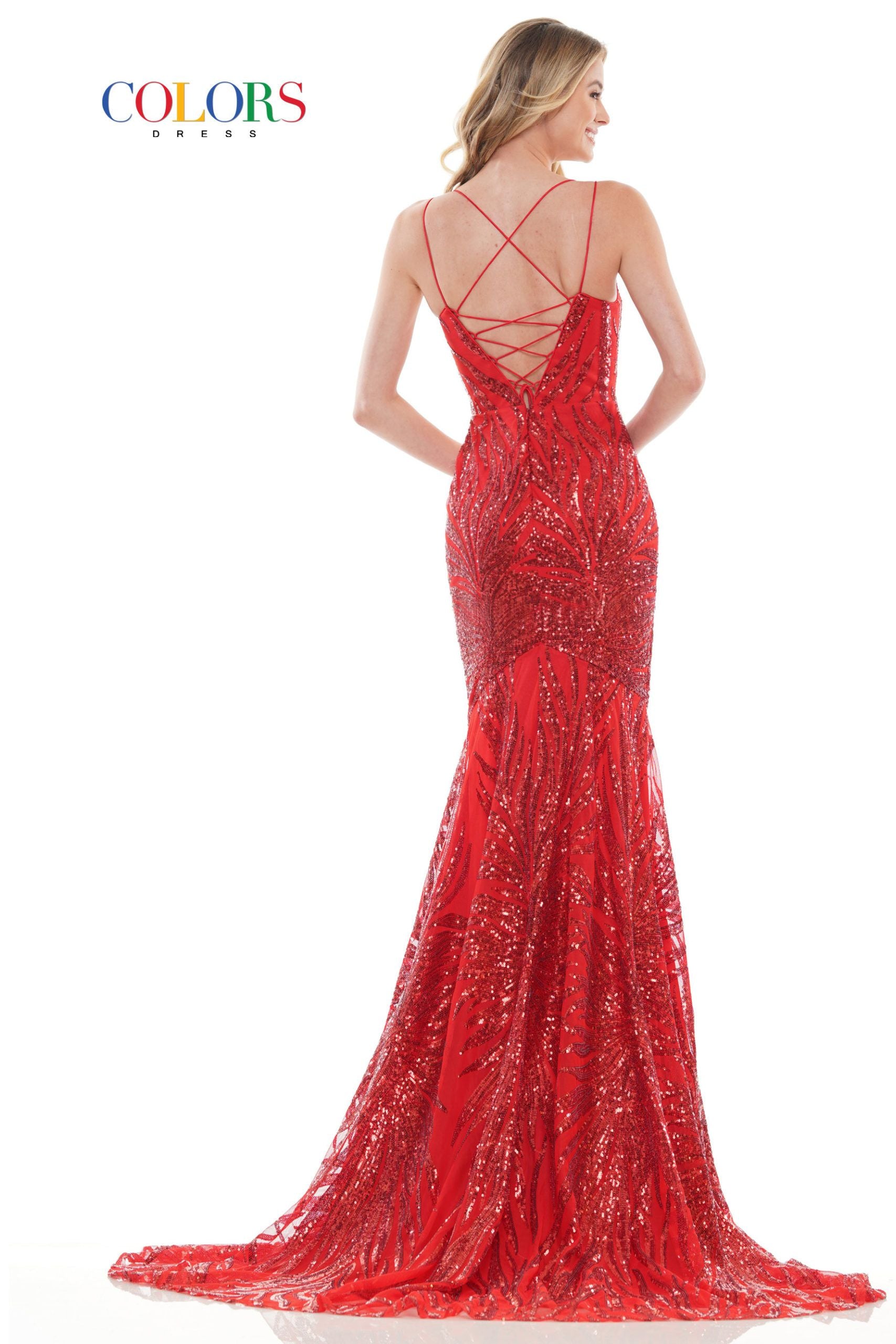 Colors Dress -2743 Sequin Straight Across Trumpet Dress