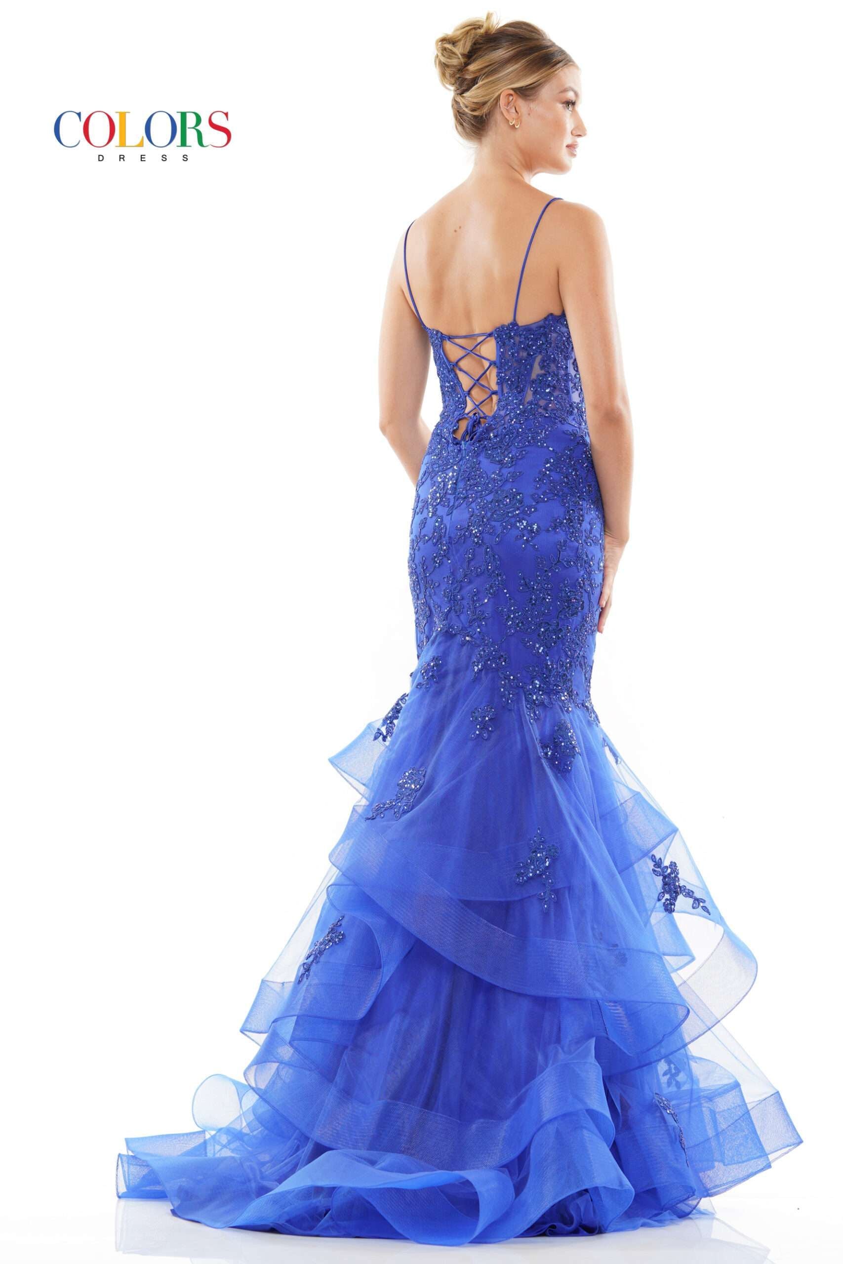 Colors Dress -2899 Beaded Applique Corset Prom Gown