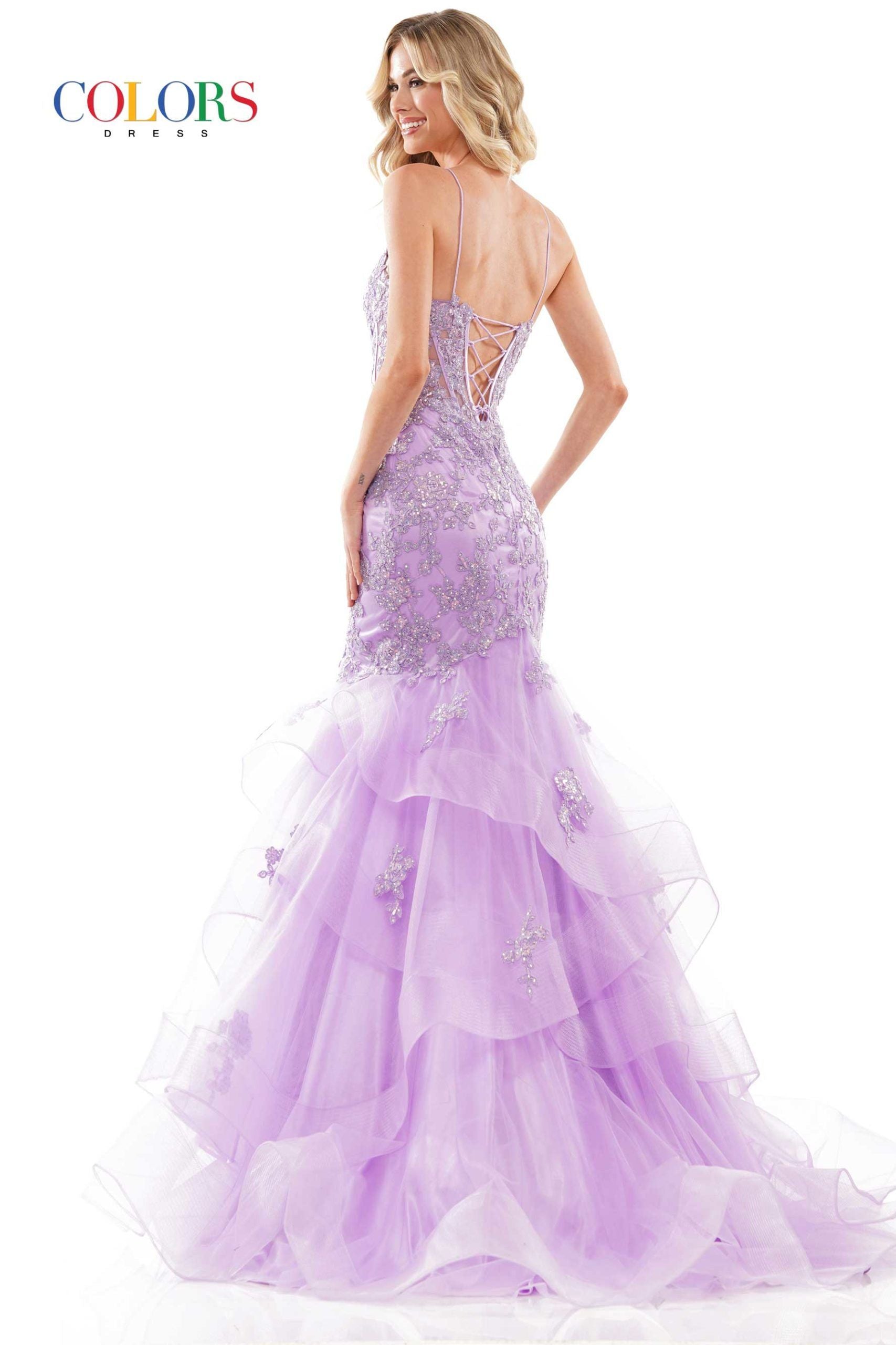 Colors Dress -2899 Beaded Applique Corset Prom Gown