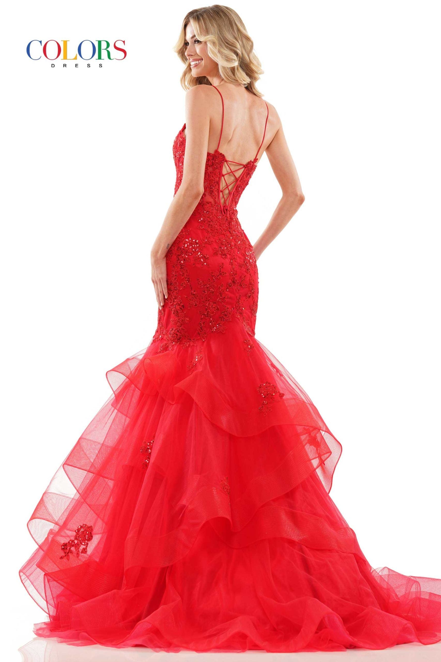 Colors Dress -2899 Beaded Applique Corset Prom Gown