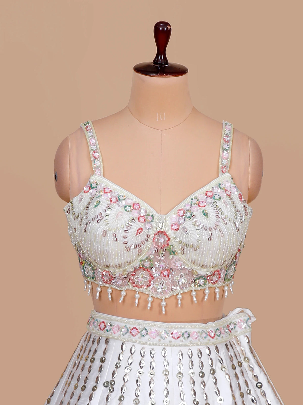 MyFashion KLS-2666 Sequin Mirror Multi Thread Raw Silk White Lehenga