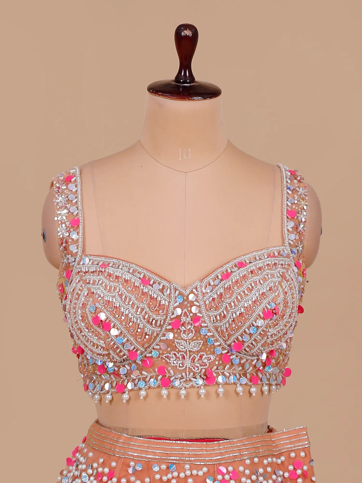 MyFashion KLS-2676 Zehra Peach Veil Thread Sequin Mirror Net Lehenga