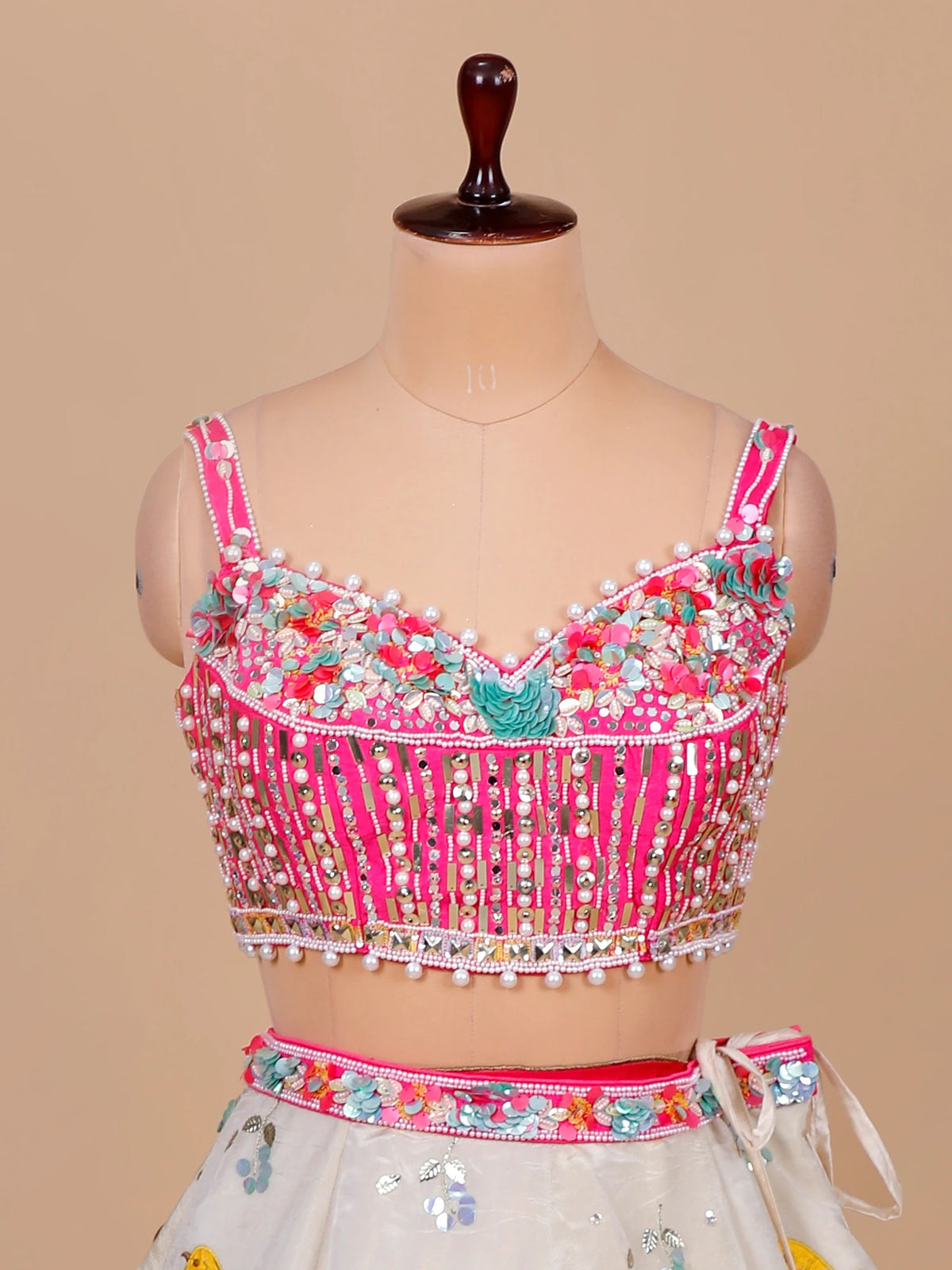 MyFashion KLS-2664 Pearl Moti Mirror Embellished Shimmer Silk Lehenga