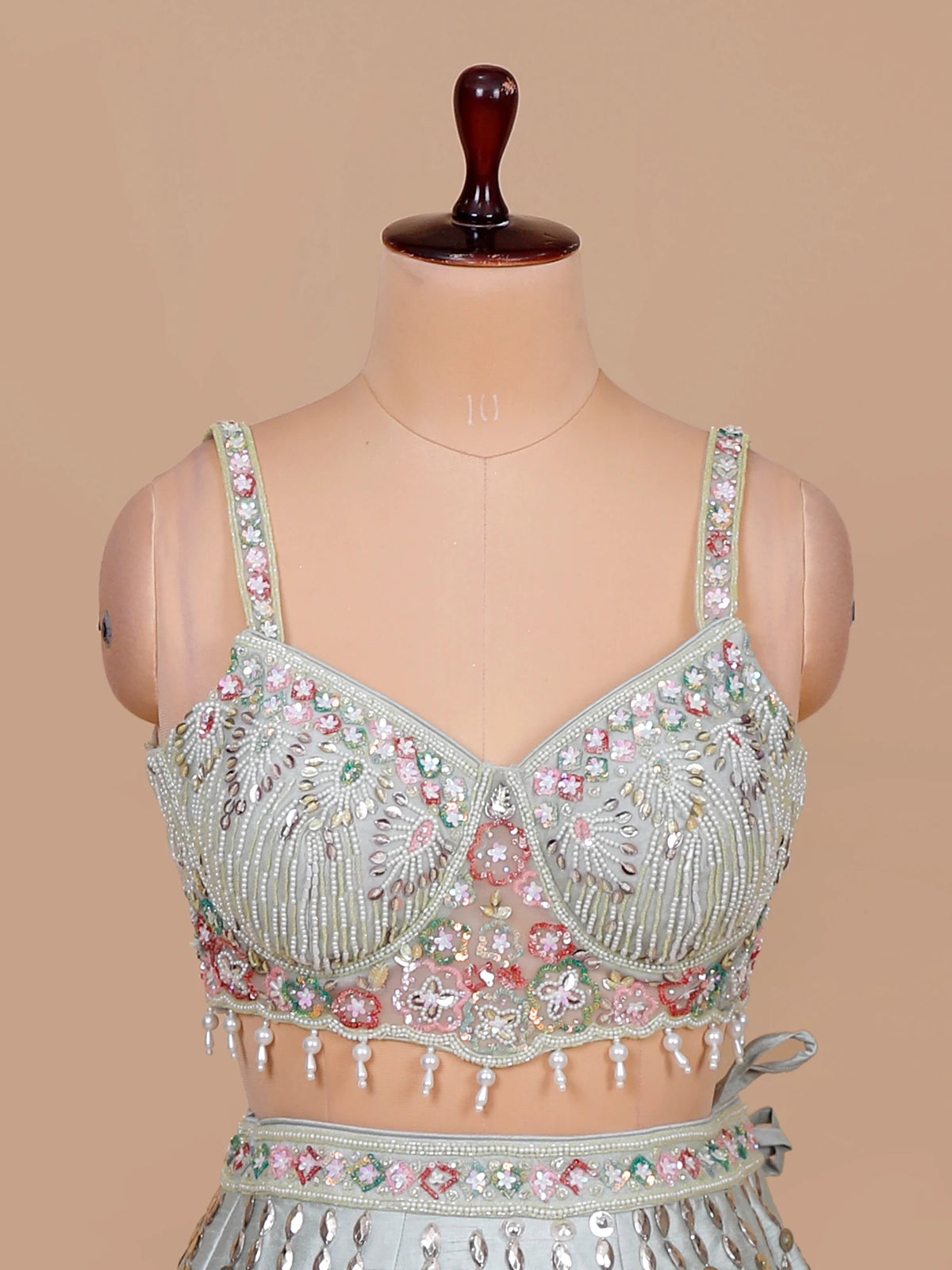 MyFashion KLS-2665 Parizaad Luxe Pearl Moti Mirror Pale Mint Silk Lehenga