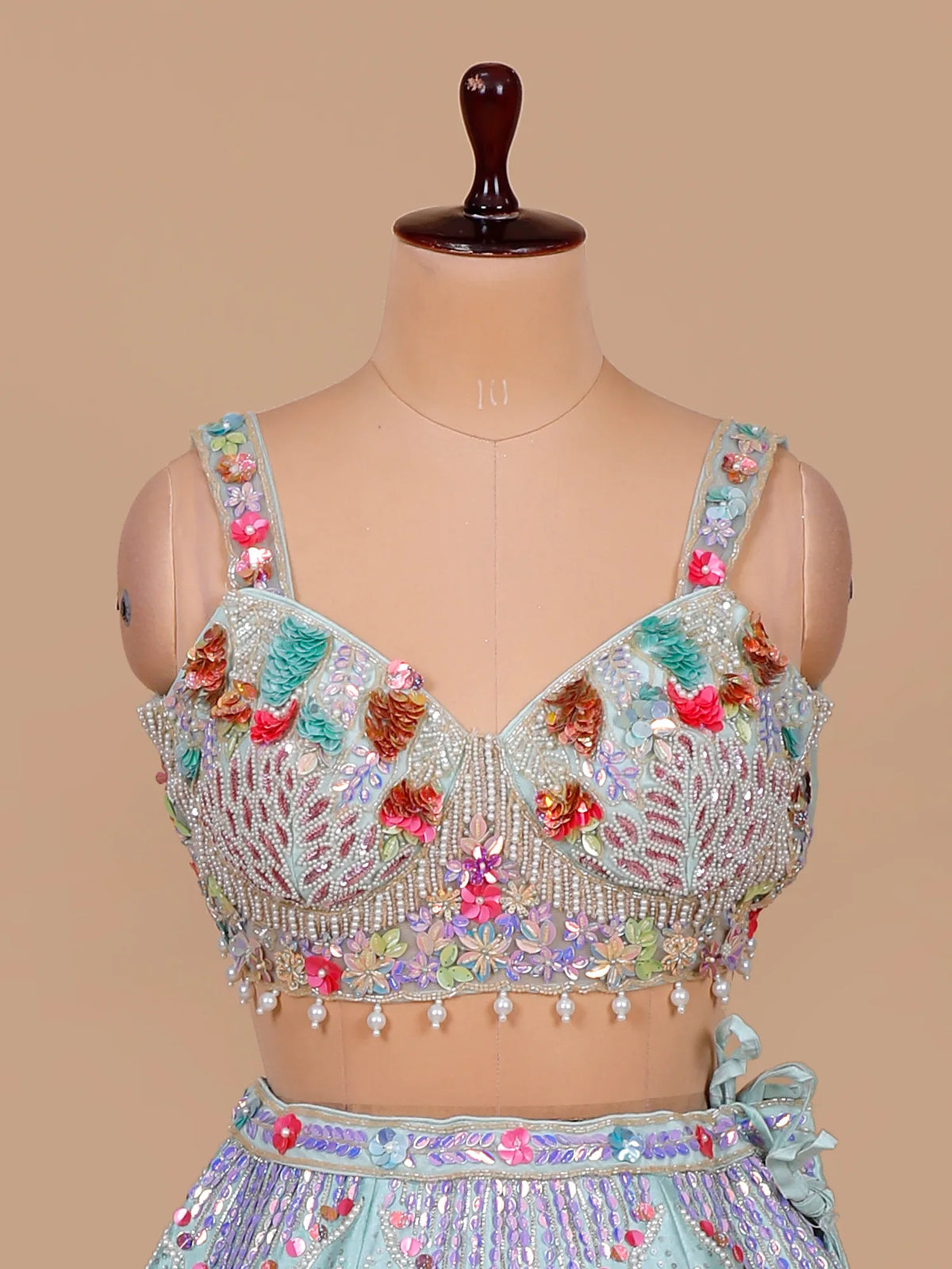 MyFashion KLS-2670 Silk Aplique Mirror Sequin Aqua Lehenga