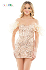 Colors Dress -3011 Short Fitted Off Shoulder Cocktail Dress