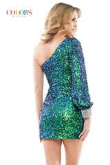 Colors Dress -3082 Fitted Strapless One Shoulder Cocktail Dress