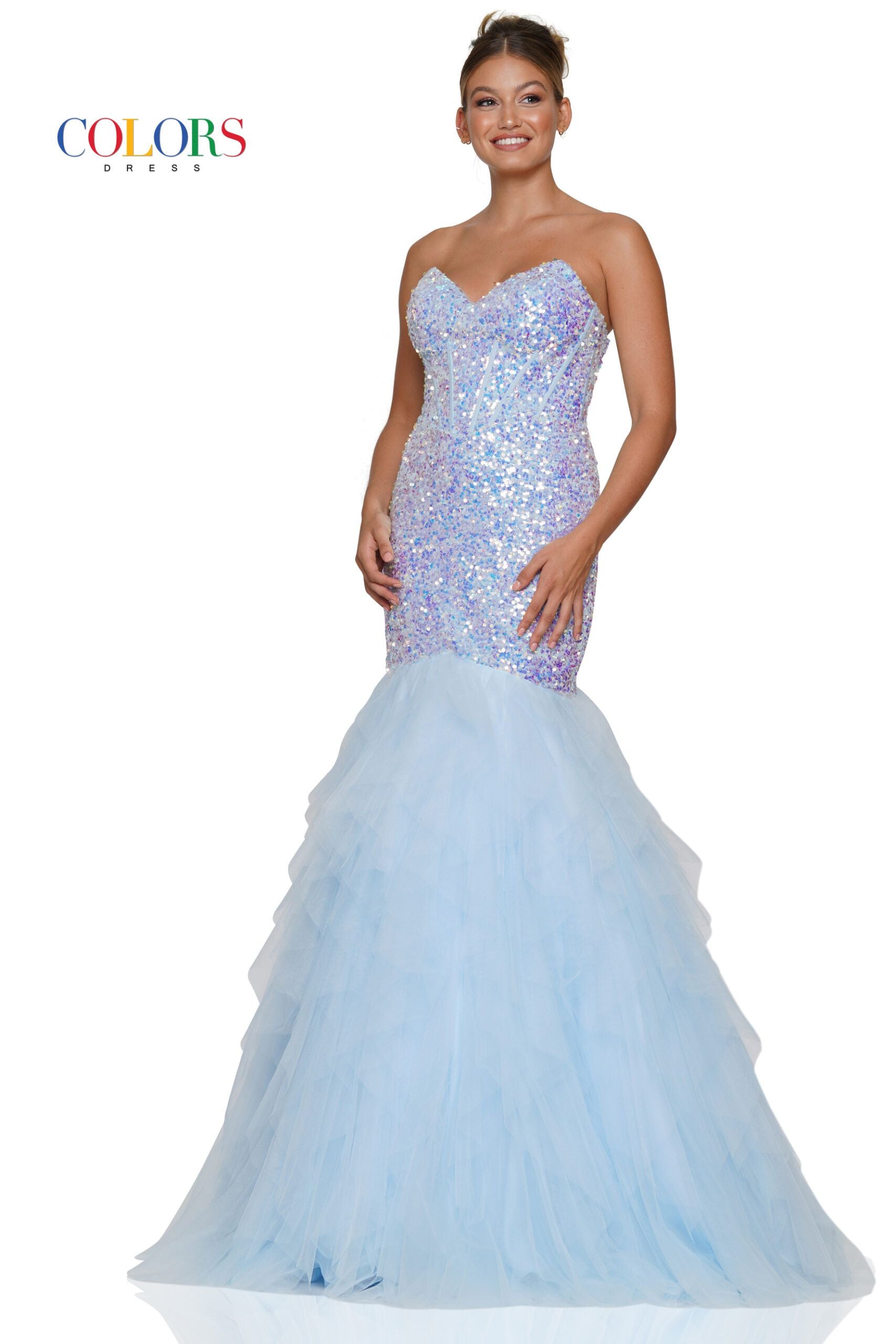 Colors Dress -3202 Sequin Cascade Strapless Mermaid Dress