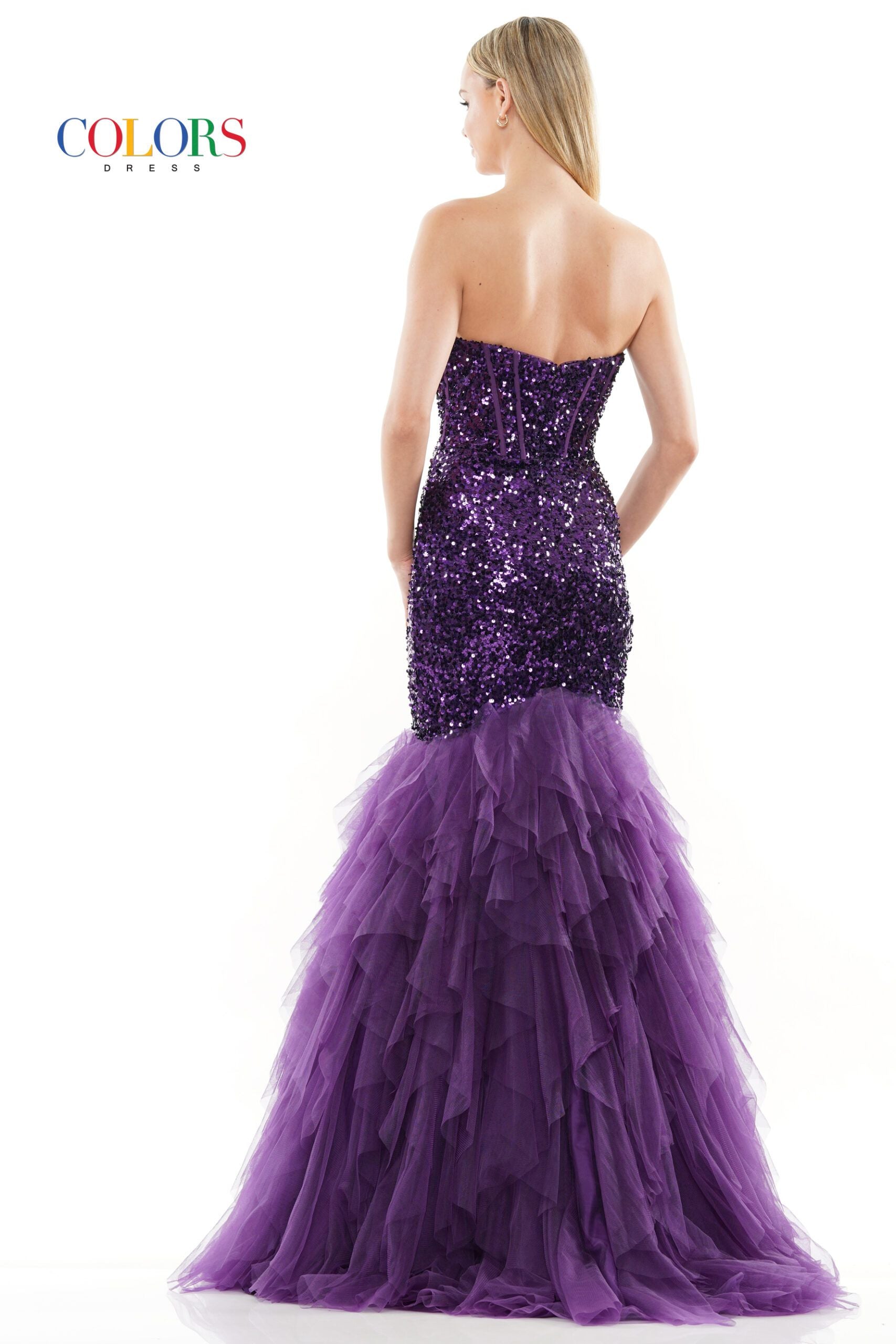 Colors Dress -3202 Sequin Cascade Strapless Mermaid Dress