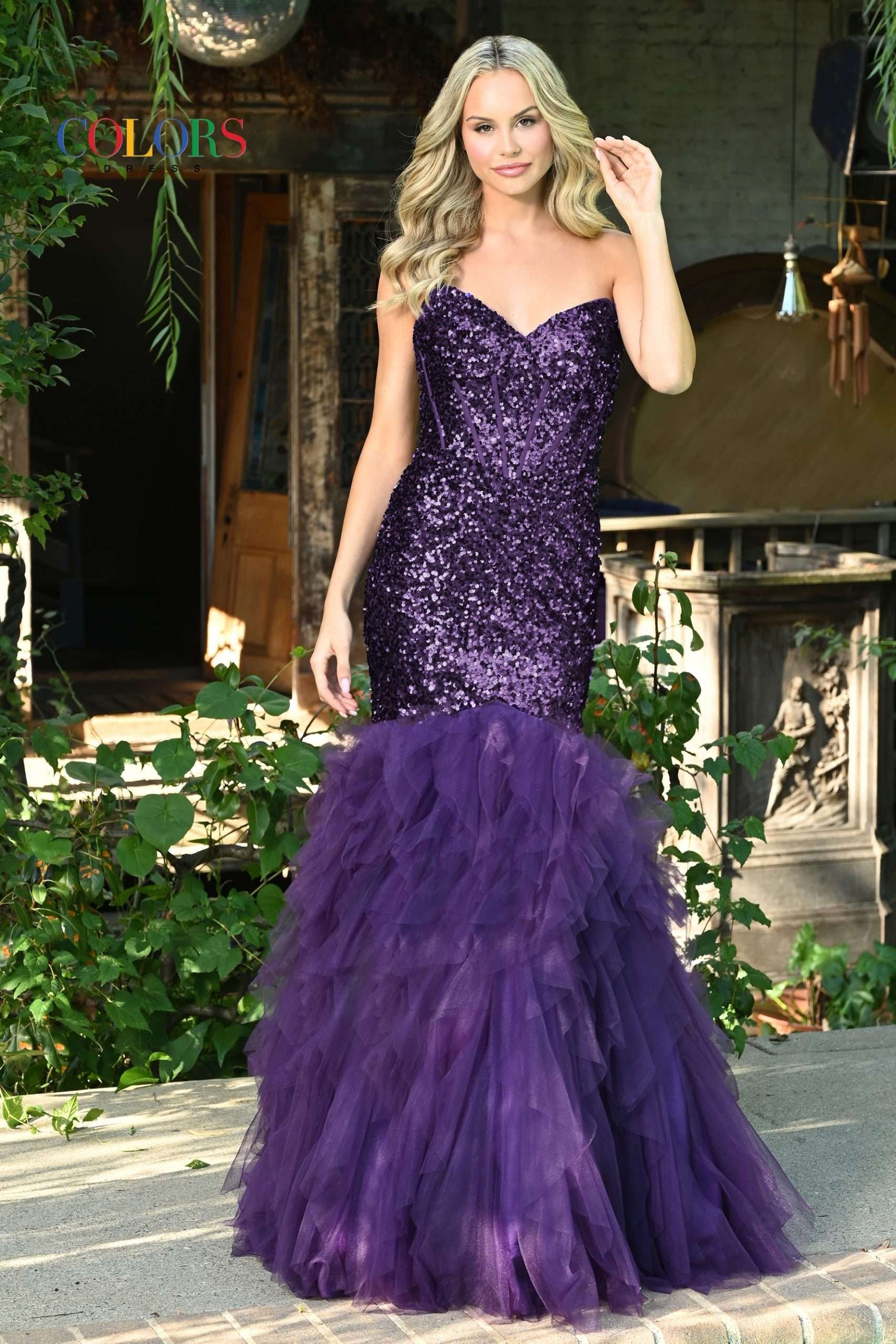 Colors Dress -3202 Sequin Cascade Strapless Mermaid Dress